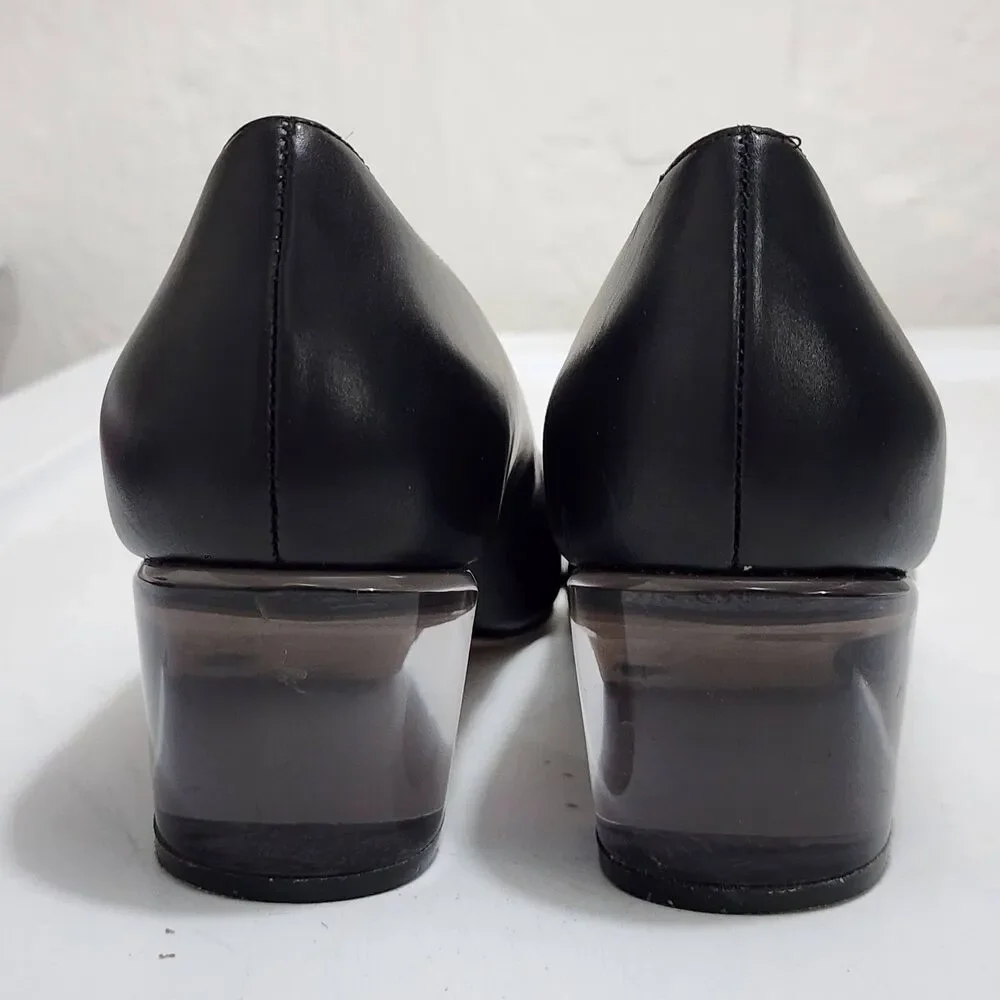 Stuart Weitzman Carole 50 pumps Black Leather Translucent Block Heel Size 11N